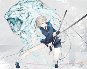Картинка аниме touken+ranbu меч мальчик тигр