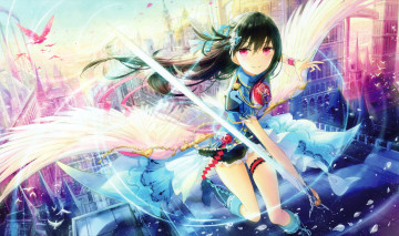 Картинка аниме ангелы +демоны девушка меч