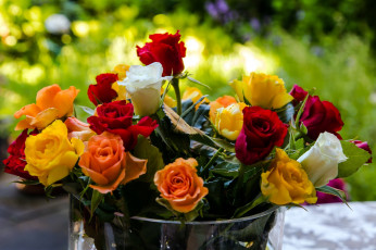 Картинка цветы розы бутоны букет разноцветный