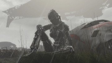 Картинка фэнтези роботы +киборги +механизмы девушка киборг дождь фюзеляж