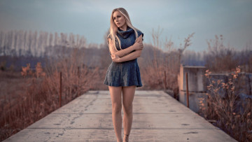 Картинка девушки -+блондинки +светловолосые осень девушка мост короткое платье