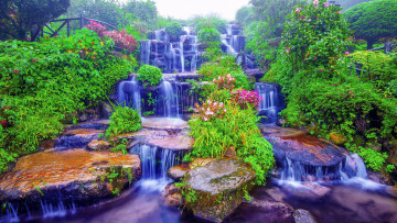 обоя природа, водопады, тропический, водопад