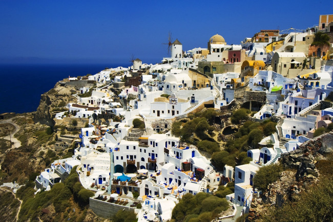 Обои картинки фото санторини, кипр, города, греция, море, белый, дома