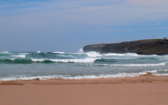 Обои картинки фото природа, побережье, море, волны, песок, скалы