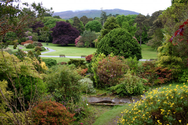 Обои картинки фото muckross, house, gardens, ирландия, природа, парк, растения, скамейки, сад