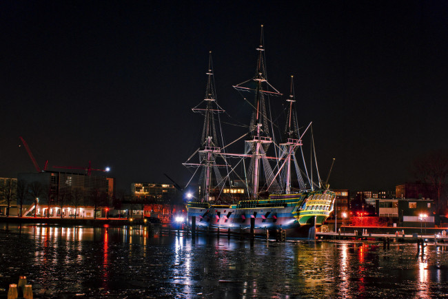 Обои картинки фото нидерланды, амстердам, корабли, парусники, река
