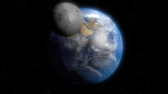 Обои картинки фото космос, земля, луна, звезды