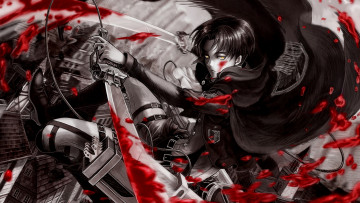 Картинка аниме shingeki+no+kyojin rivaille капрал levi атака титанов арт лезвия кровь