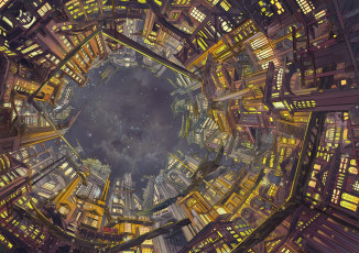 Картинка аниме город +улицы +здания remosse512 строения ночь небо