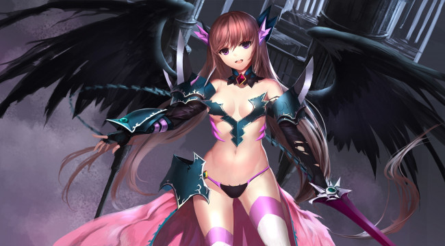 Обои картинки фото аниме, ангелы,  демоны, venus, blood, swd3e2, арт, меч, крылья, девушка