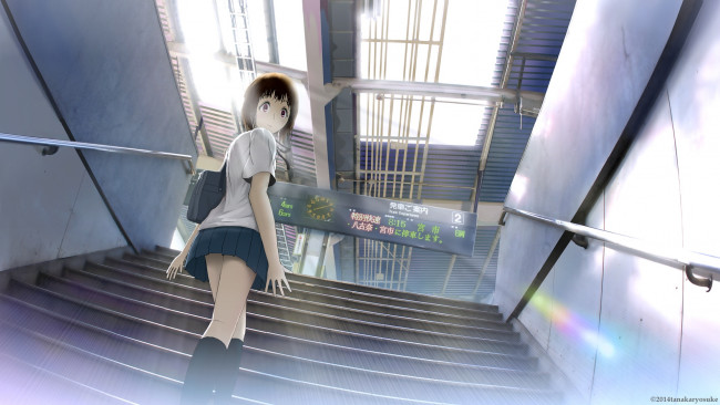 Обои картинки фото аниме, unknown,  другое, метро, лестница, девушка, ryosuke, арт