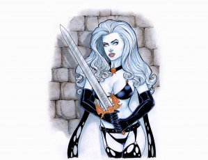 Картинка рисованное комиксы девушка меч униформа взгляд фон