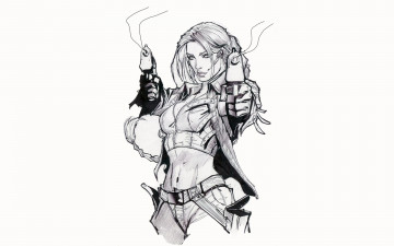 Картинка рисованное комиксы фон девушка пистолет взгляд скетч