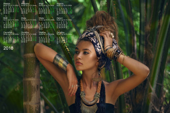 Картинка календари девушки украшения платок бамбук макияж