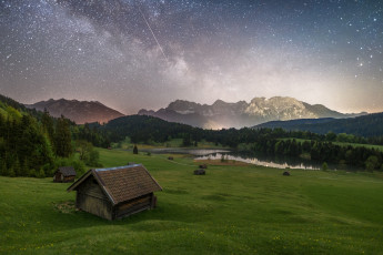 Картинка природа горы звезды небо лето пейзаж домик