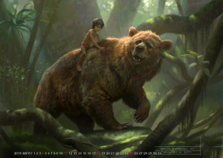 Картинка календари фэнтези животное медведь мальчик природа растение лес 2019 calendar ребенок