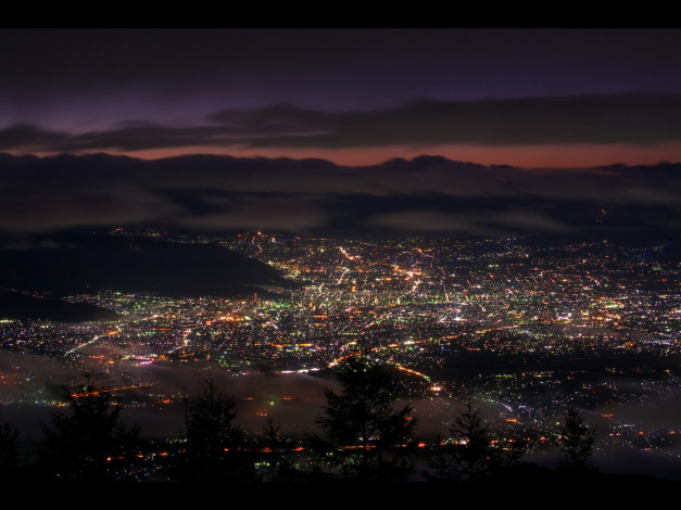 Обои картинки фото города, огни, ночного, ночь, закат, тёмный, kofu, japan