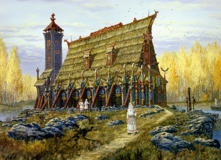 Картинка рисованные всеволод иванов река дом старик