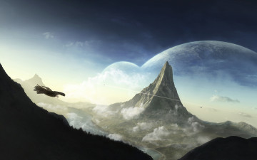 Картинка 3д графика fantasy фантазия горы орел планеты