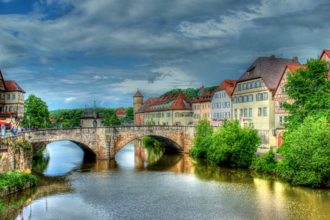 Обои картинки фото баден, вюртемберг, германия, города, мосты, мост, здания, река, дома