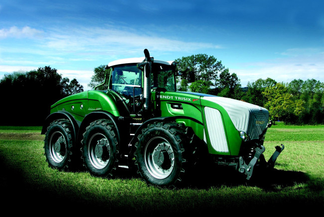 Обои картинки фото fendt, trisix, tractor, техника, тракторы, колесный, лужайка, трава, трактор