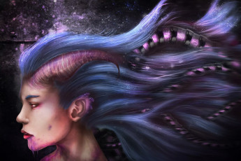 Картинка фэнтези демоны волосы лицо профиль арт девушка art