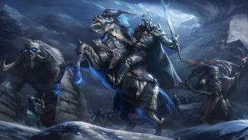 Картинка фэнтези магия рыцарь всадник маг дракон существа горы