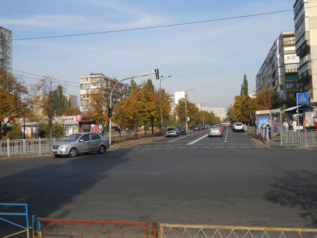 Обои картинки фото улица бучмы в киеве, города, киев , украина, улица, бучмы, дорога, осень, киев