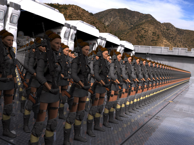 Обои картинки фото 3д графика, армия , military, оружие, девушки, взгляд, фон