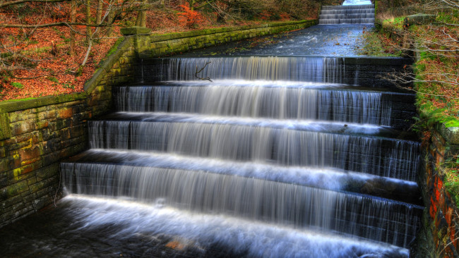 Обои картинки фото природа, парк, водопады, лестница, англия, осень