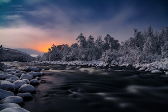 Картинка природа реки озера река закат зима