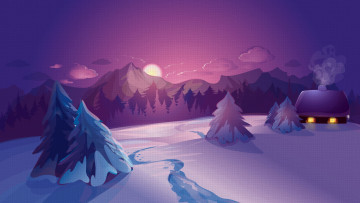 Картинка векторная+графика природа+ nature деревья снег