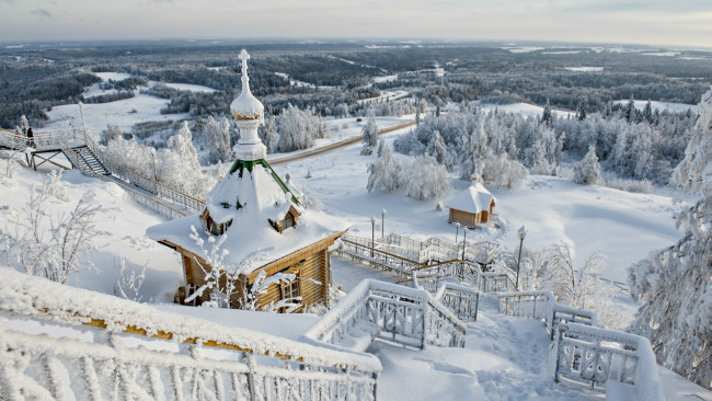 Обои картинки фото города, - православные церкви,  монастыри, панорама, зима, вид, храм, лестница