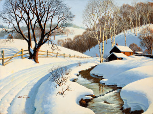 Картинка winter blanket рисованные arthur saron sarnoff зима снег дом