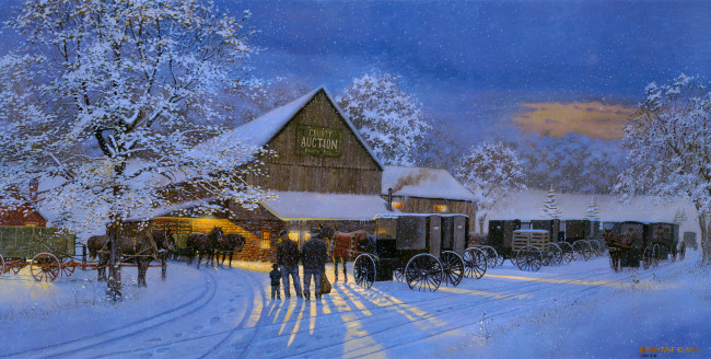 Обои картинки фото the, gathering, place, рисованные, dave, barnhouse, аукцион, зима, кони