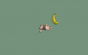 обоя рисованные, минимализм, банан, обезьяна