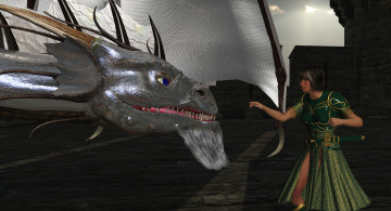 Картинка 3д+графика фантазия+ fantasy дракон взгляд девушка