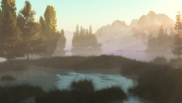 Картинка 3д+графика природа+ nature утро туман деревья