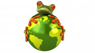 Картинка 3д+графика юмор+ humor графика лягушка free frog 3d глаза взгляд планета