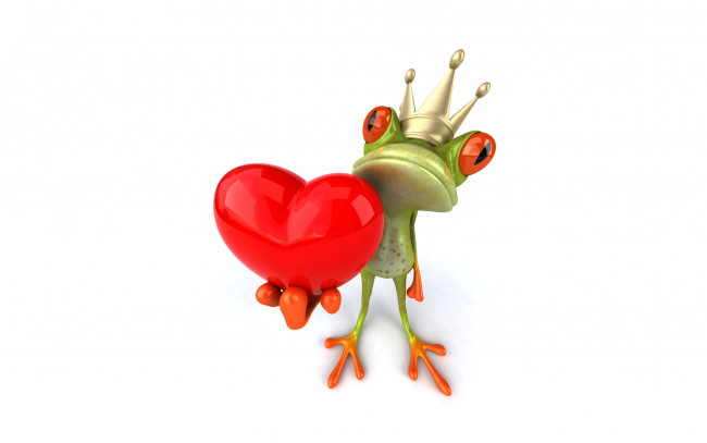 Обои картинки фото 3д графика, юмор , humor, графика, лягушка, free, frog, корона, сердце