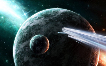 Картинка космос арт метеорит космический корабль звезды спутник планета