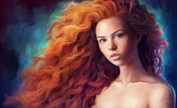 Картинка рисованное живопись волосы взгляд фон девушка