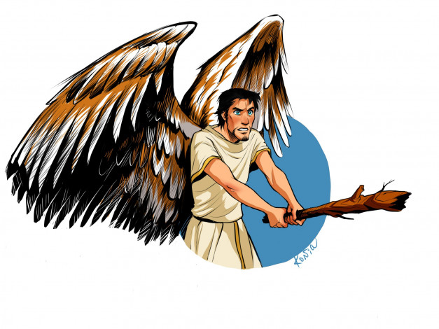 Обои картинки фото рисованное, комиксы, мужчина, ангел, палка, крылья