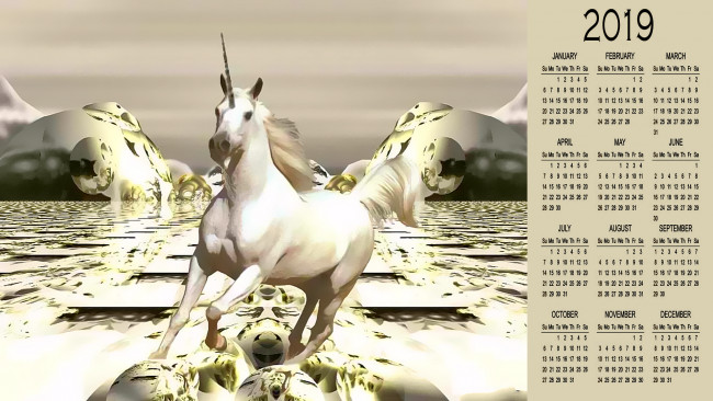 Обои картинки фото календари, компьютерный дизайн, конь, лошадь, единорог