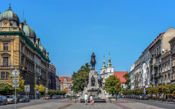 обоя города, краков , польша, памятник, улица