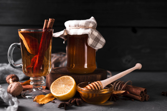 Обои картинки фото еда, мёд,  варенье,  повидло,  джем, корица, мед, лимон