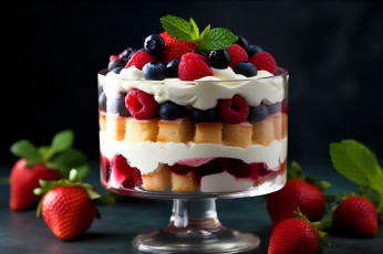 Картинка еда мороженое +десерты бисквит десерт взбитые сливки ягоды малина клубника мята