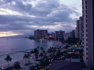 обоя города, огни, ночного, honolulu, hawaii