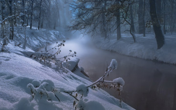 Картинка природа зима деревья река снег