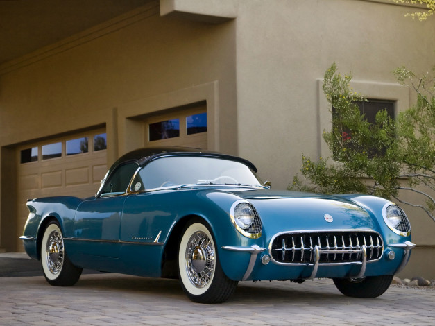 Обои картинки фото corvette, c1, ``bubbletop``, 1954, автомобили, ретро